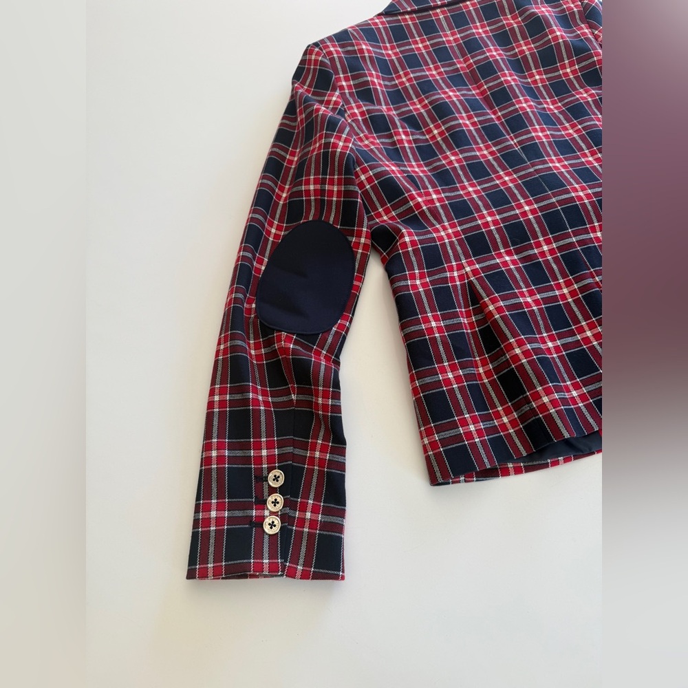 Tommy Hilfiger-Blazer-Plaid-Red-Navy-Preppy-Equestrian-Holiday-Gold-Size 6 - Picture 4 of 15
